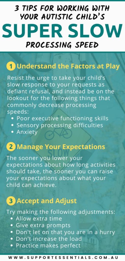 tips for dealing with autism slow processing speed infographic